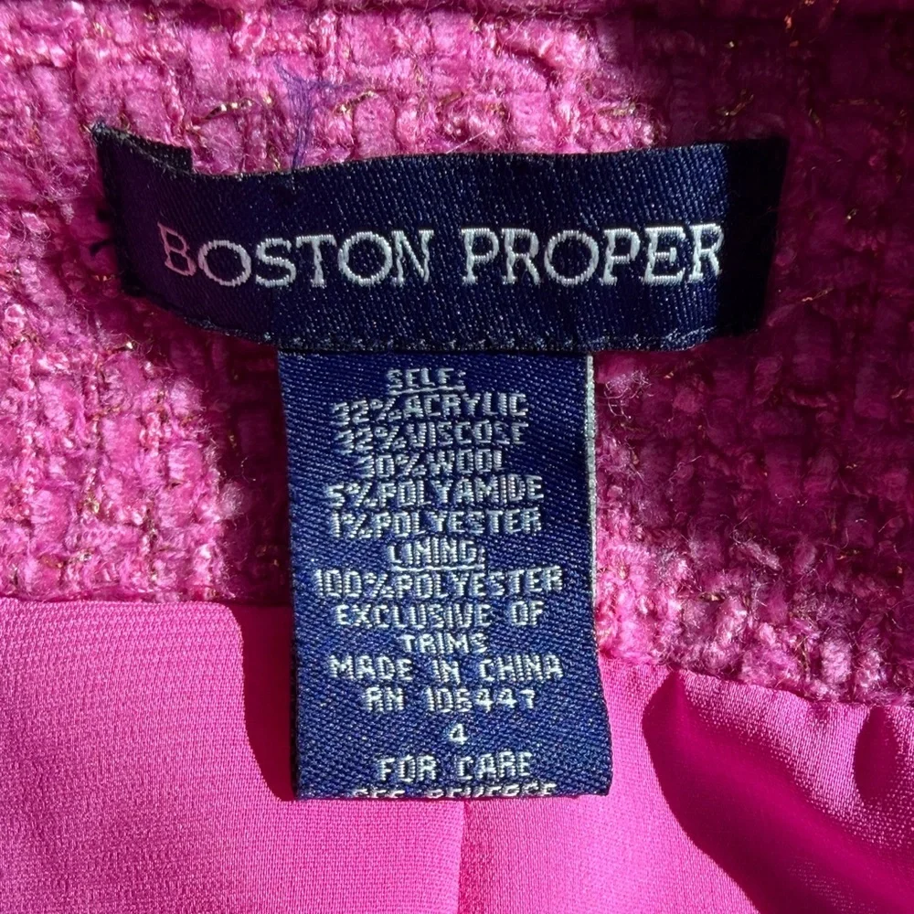 BOSTON PROPER Pink Gold Bouclé Women's Blazer Jacket Fringe Lined size 4 EUC - Picture 12 of 12